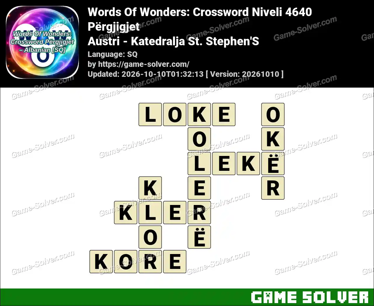 Words Of Wonders: Crossword Niveli 4640 Përgjigjet – Austri – Katedralja St. Stephen’S